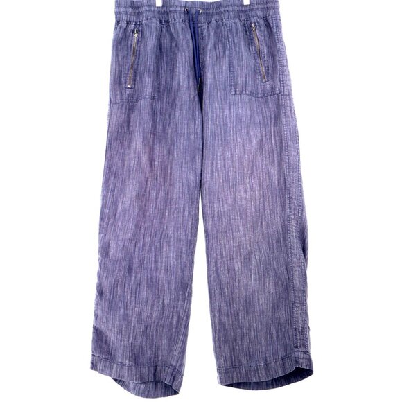 Athleta Linen Wide Leg Pants Blue Textured Drawstring Clean Girl Streetwear - Picture 1 of 8